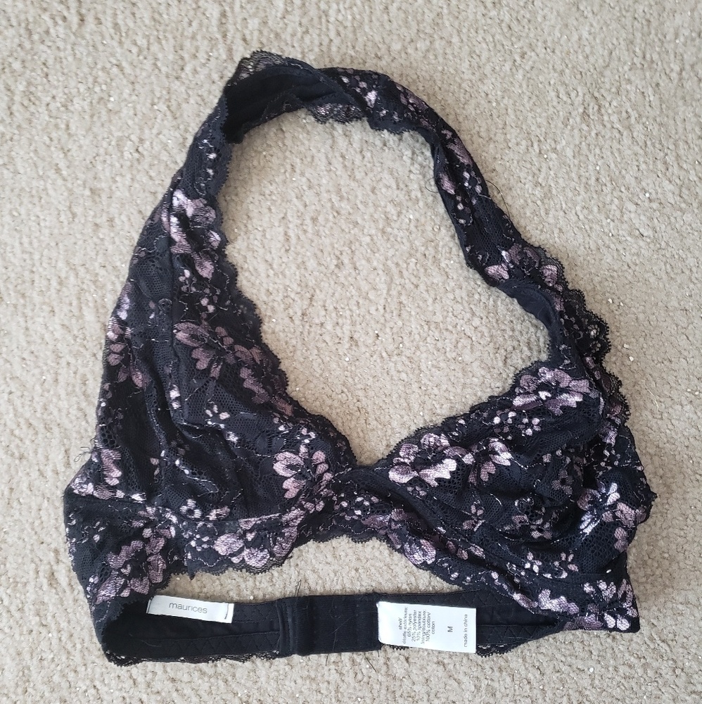 Maurice's lace halter bra purple/black size M